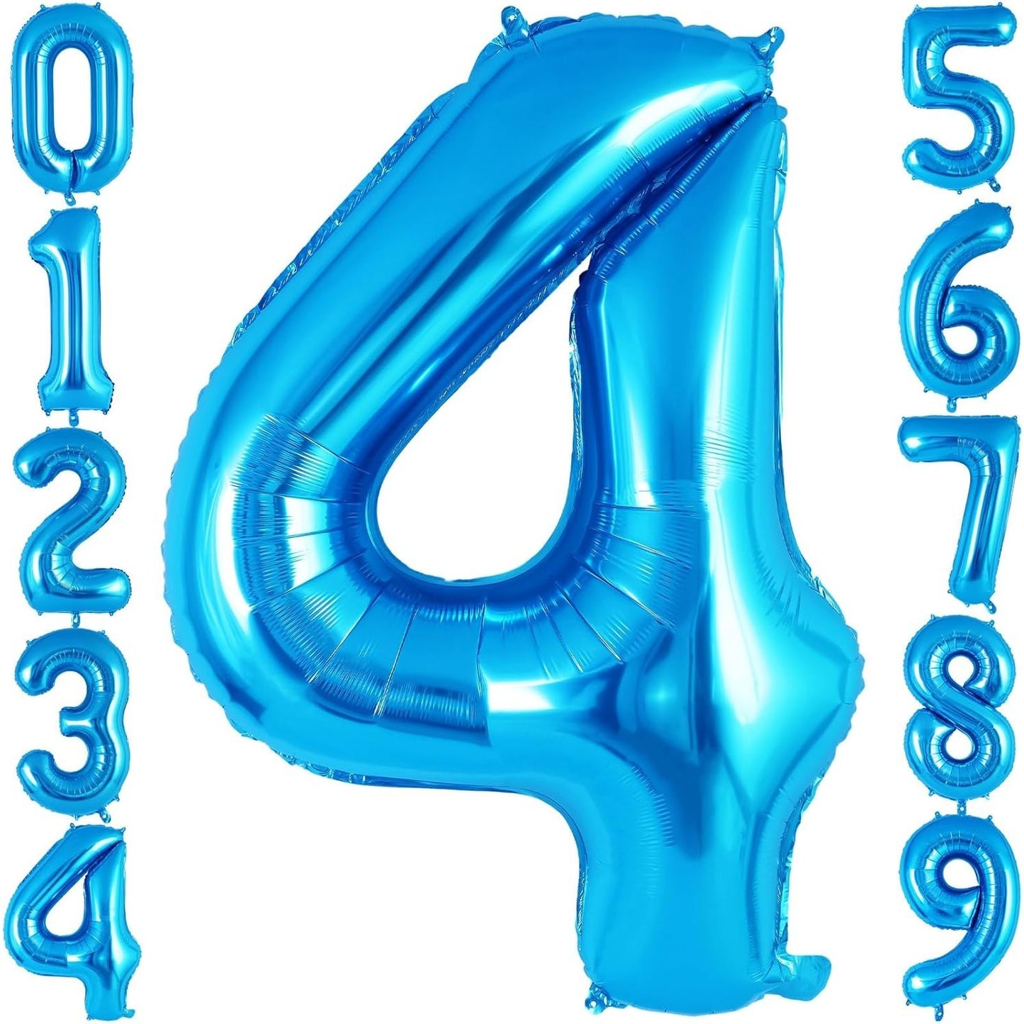 Balon din Folie Metalizata, Klevo, Figurina Cifra, Tema Aniversare 100 cm, Ambalaj Individual, Pai inclus, Umflare cu Aer sau Heliu, Albastru, Cifra 4