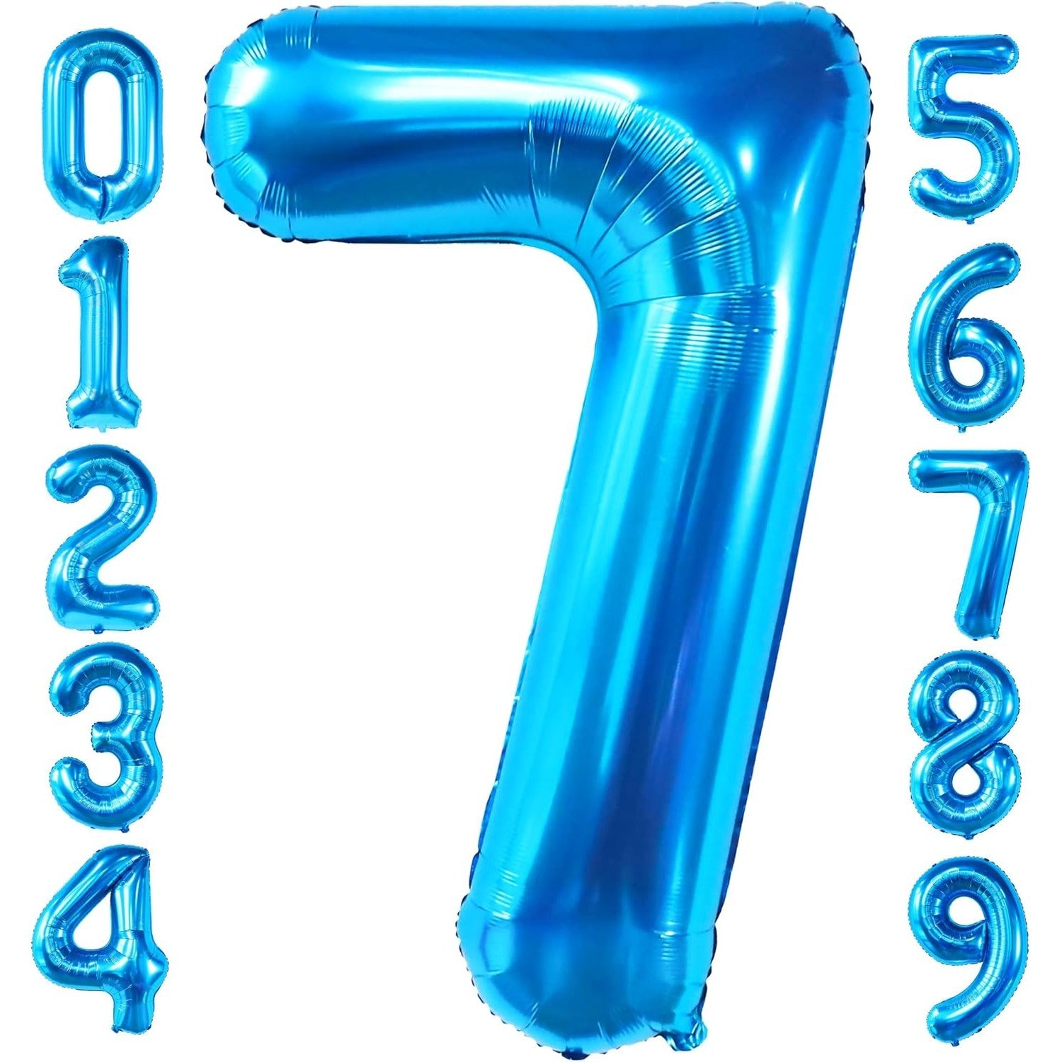 Balon din Folie Metalizata, Klevo, Figurina Cifra, Tema Aniversare 100 cm, Ambalaj Individual, Pai inclus, Umflare cu Aer sau Heliu, Albastru, Cifra 7