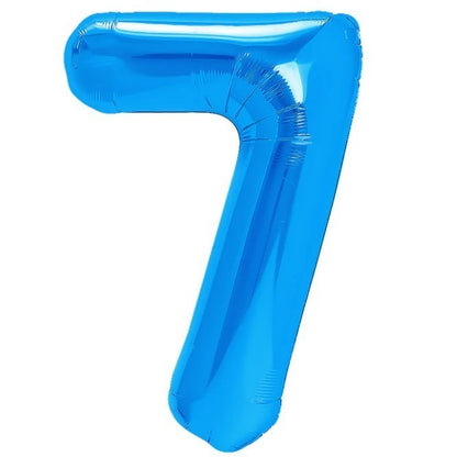 Balon din Folie Metalizata, Klevo, Figurina Cifra, Tema Aniversare 100 cm, Ambalaj Individual, Pai inclus, Umflare cu Aer sau Heliu, Albastru, Cifra 7