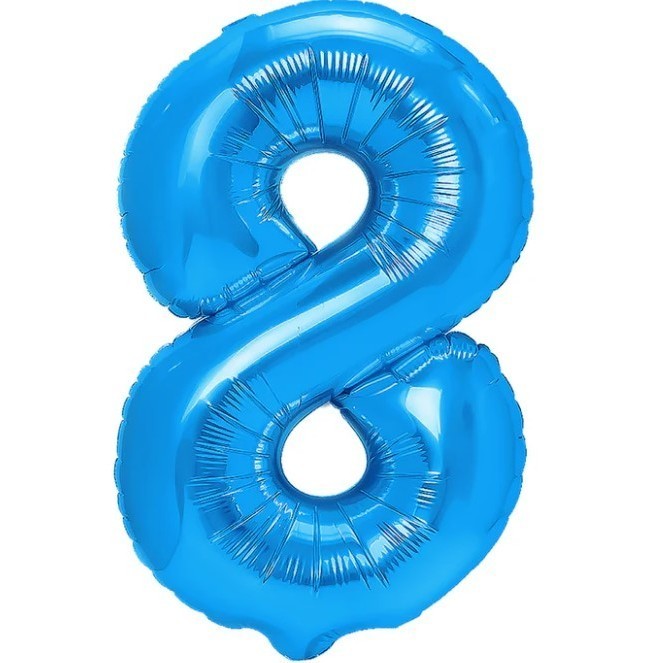 Balon din Folie Metalizata, Klevo, Figurina Cifra, Tema Aniversare 100 cm, Ambalaj Individual, Pai inclus, Umflare cu Aer sau Heliu, Albastru, Cifra 8