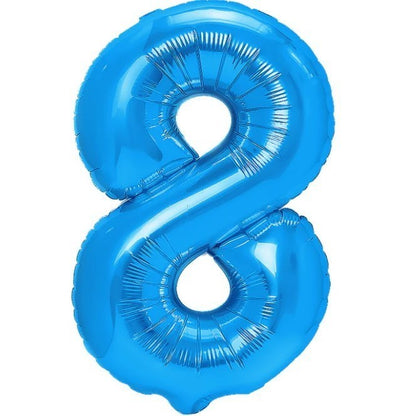 Balon din Folie Metalizata, Klevo, Figurina Cifra, Tema Aniversare 100 cm, Ambalaj Individual, Pai inclus, Umflare cu Aer sau Heliu, Albastru, Cifra 8
