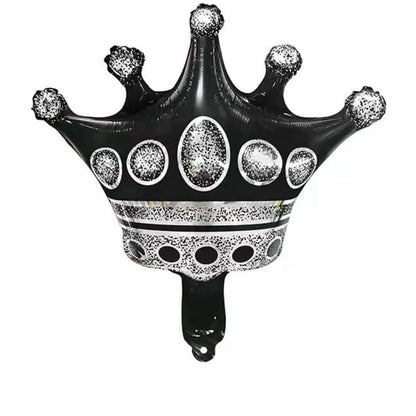 Balon din Folie Metalizata Klevo, Figurina Cifra si Coroana, Scris Happy Birthday, Tema Aniversare 100 cm, Ambalaj Individual, Pai inclus, Umflare cu Aer sau Heliu, Negru, Cifra 1