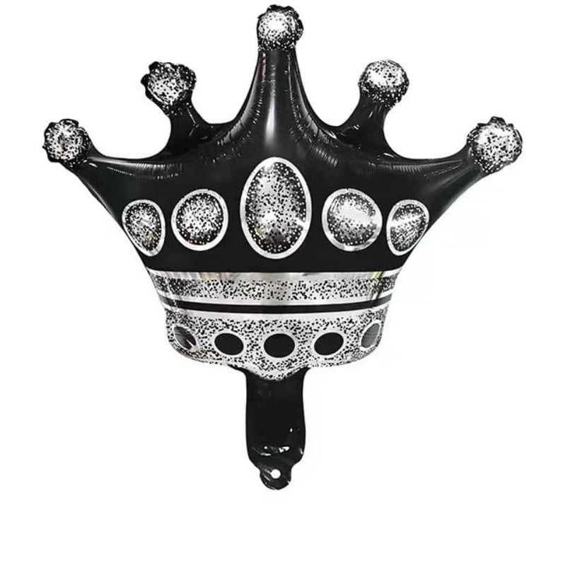Balon din Folie Metalizata Klevo, Figurina Cifra si Coroana, Scris Happy Birthday, Tema Aniversare 100 cm, Ambalaj Individual, Pai inclus, Umflare cu Aer sau Heliu, Negru, Cifra 4