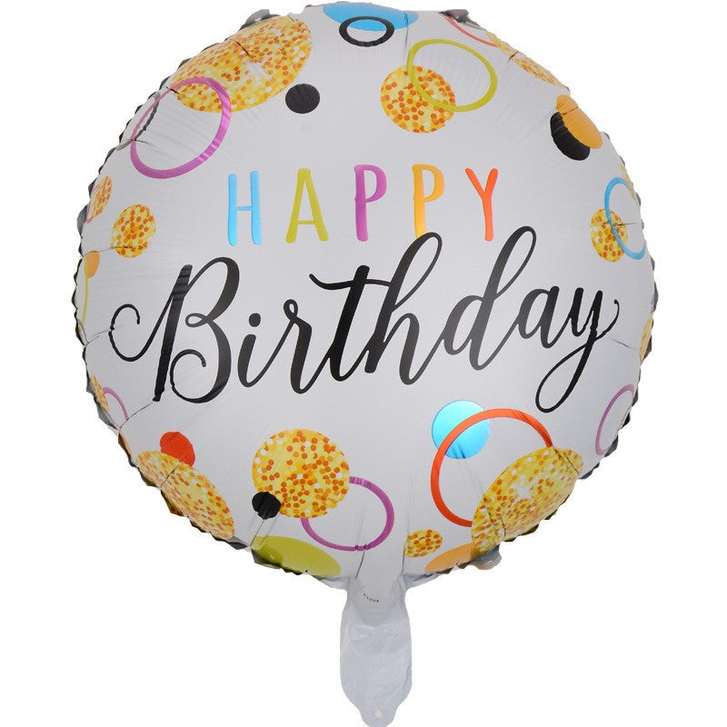 Balon din Folie Metalizata, Klevo, Figurine, Model 6, Happy Birthday, Tematica Aniversare, 45 cm, Ambalaj Individual, Pai Inclus, Umflare cu Aer sau Heliu, Multicolor