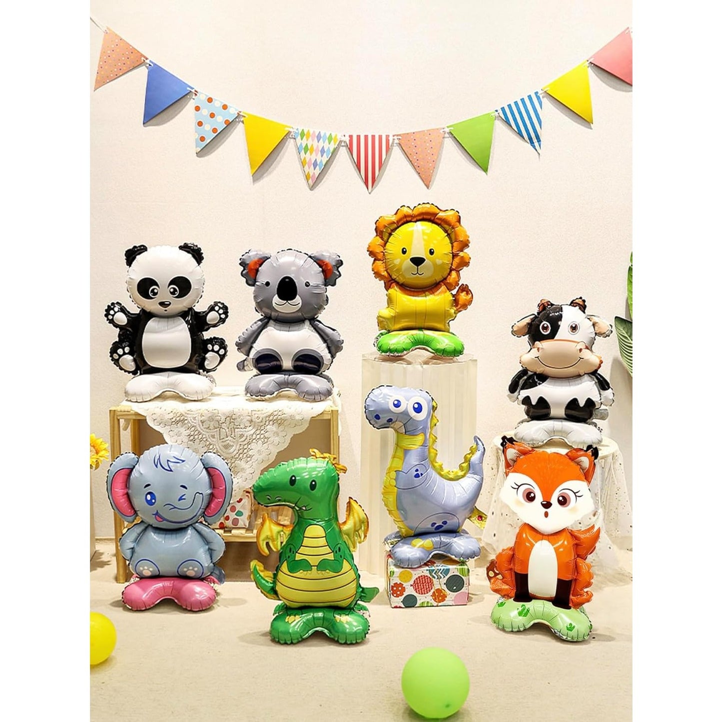 Balon din Folie Metalizata, Klevo, Mini Figurine Animalute, Model Leu, Tematica Aniversare, 39x58 cm, Ambalaj Individual, Pai Inclus, Umflare cu Aer sau Heliu, Multicolor