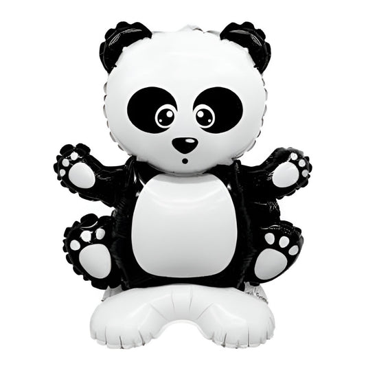 Balon din Folie Metalizata, Klevo, Figurine Animăluțe, Model Panda, 43x59cm, Ambalaj Individual, Pai Inclus, Umflare cu Aer sau Heliu, Alb Negru