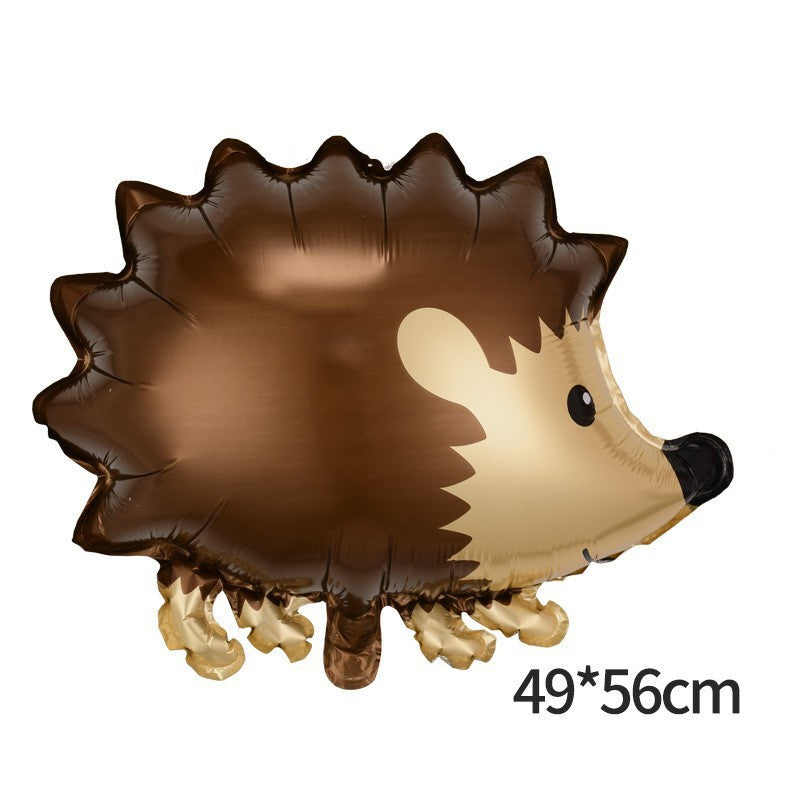 Balon din Folie Metalizata, Klevo, Figurine Animalute, Model Arici, 49x56 cm, Ambalaj Individual, Pai Inclus, Umflare cu Aer sau Heliu, Maro
