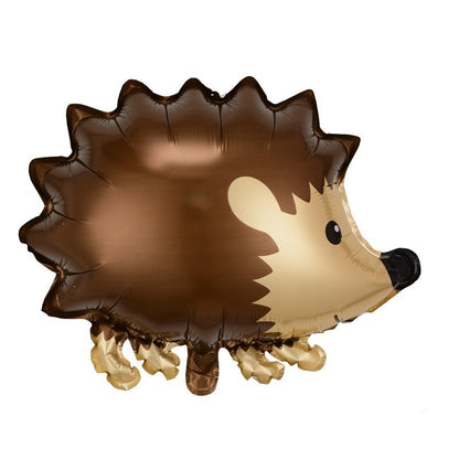 Balon din Folie Metalizata, Klevo, Figurine Animalute, Model Arici, 49x56 cm, Ambalaj Individual, Pai Inclus, Umflare cu Aer sau Heliu, Maro