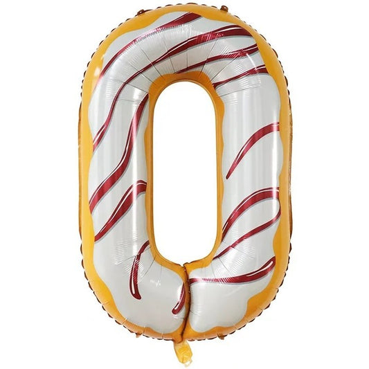 Balon din Folie Metalizata Klevo, Figurina Cifra, Imprimeu Gogosi, Tema Aniversare 100 cm, Ambalaj Individual, Pai inclus, Umflare cu Aer sau Heliu, Multicolor, Cifra 0