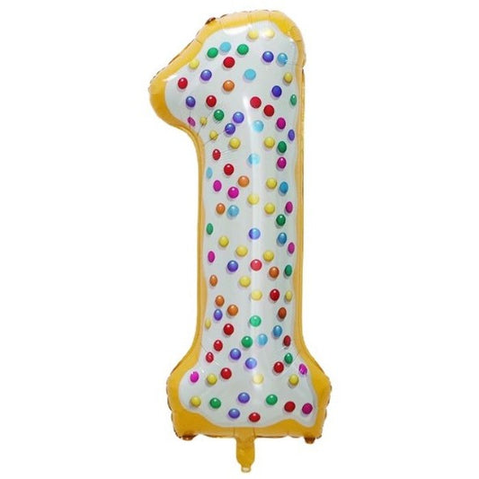 Balon din Folie Metalizata Klevo, Figurina Cifra, Model Candy, Tema Aniversare 100 cm, Ambalaj Individual, Pai inclus, Umflare cu Aer sau Heliu, Multicolor, Cifra 1