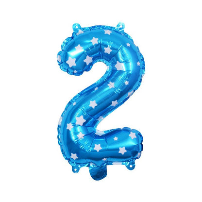 Balon din Folie Metalizata Klevo, Figurina Cifra, Imprimeu Stele, Tema Aniversare 80 cm, Ambalaj Individual, Pai inclus, Umflare cu Aer sau Heliu, Albastru, Cifra 2