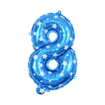 Balon din Folie Metalizata Klevo, Figurina Cifra, Imprimeu Stele, Tema Aniversare 80 cm, Ambalaj Individual, Pai inclus, Umflare cu Aer sau Heliu, Albastru, Cifra 8