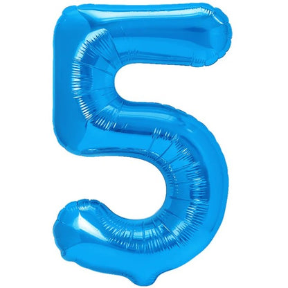 Balon din folie metalizata, Klevo, Balon aniversar, 40 cm, Albastru, Ambalaj Individual, Pai inclus, Cifra 5