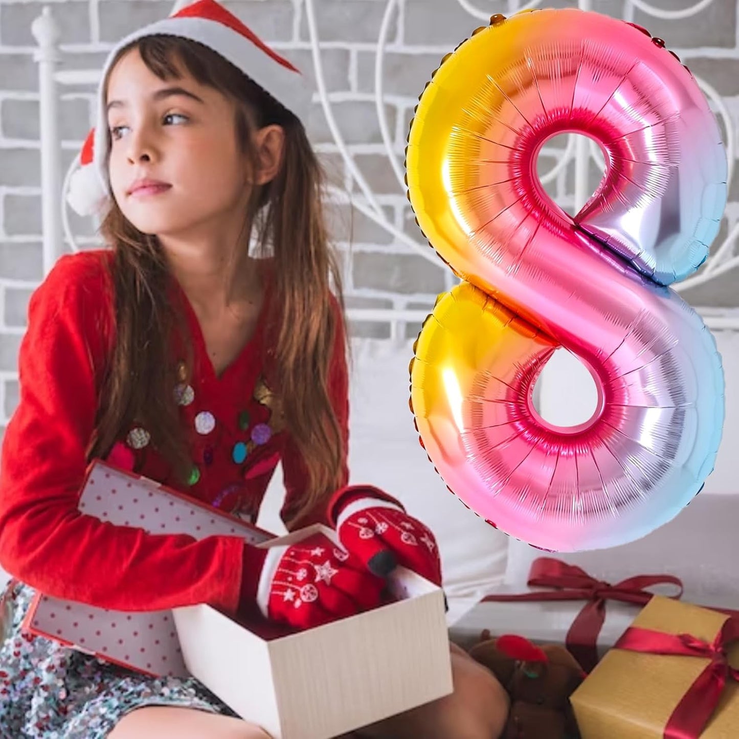 Balon din Folie Metalizata Klevo, Figurina Cifra, Tema Aniversare 40 cm, Ambalaj Individual, Pai inclus, Umflare cu Aer sau Heliu, Multicolor, Cifra 8
