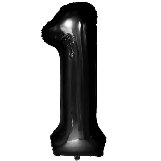 Balon din Folie Metalizata Klevo, Figurina Cifra, Tema Aniversare 40 cm, Ambalaj Individual, Pai inclus, Umflare cu Aer sau Heliu, Negru, Cifra 1