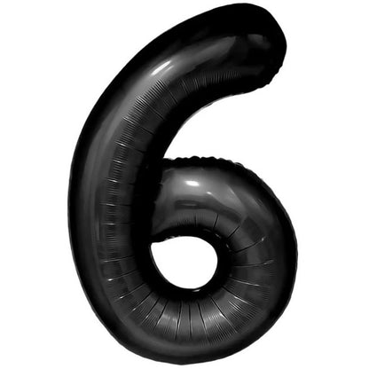Balon din Folie Metalizata Klevo, Figurina Cifra, Tema Aniversare 40 cm, Ambalaj Individual, Pai inclus, Umflare cu Aer sau Heliu, Negru, Cifra 6
