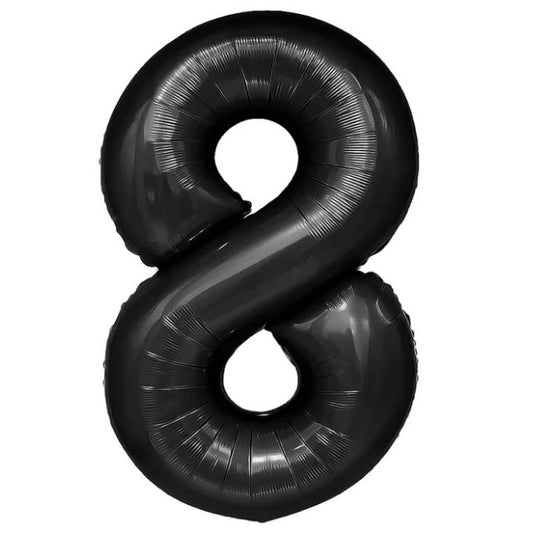 Balon din Folie Metalizata Klevo, Figurina Cifra, Tema Aniversare 40 cm, Ambalaj Individual, Pai inclus, Umflare cu Aer sau Heliu, Negru, Cifra 8