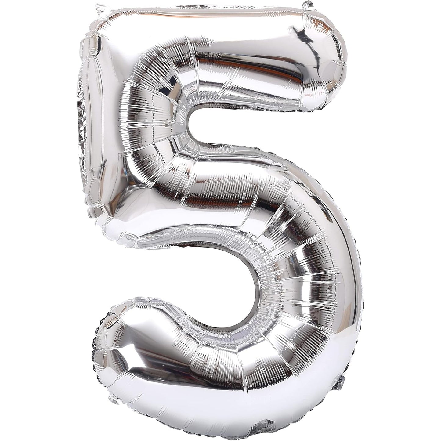 Balon din Folie Metalizata Klevo, Figurina Cifra, Tema Aniversare 40 cm, Ambalaj Individual, Pai inclus, Umflare cu Aer sau Heliu, Argintiu, Cifra 5