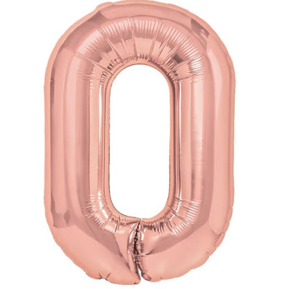 Balon din Folie Metalizata Klevo, Figurina Cifra, Tema Aniversare 80 cm, Ambalaj Individual, Pai inclus, Umflare cu Aer sau Heliu, Rose, Cifra 0