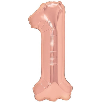 Balon din Folie Metalizata Klevo, Figurina Cifra, Tema Aniversare 80 cm, Ambalaj Individual, Pai inclus, Umflare cu Aer sau Heliu, Rose, Cifra 1