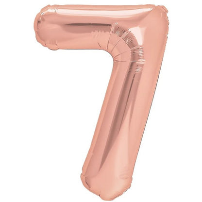 Balon din Folie Metalizata Klevo, Figurina Cifra, Tema Aniversare 80 cm, Ambalaj Individual, Pai inclus, Umflare cu Aer sau Heliu, Rose, Cifra 7