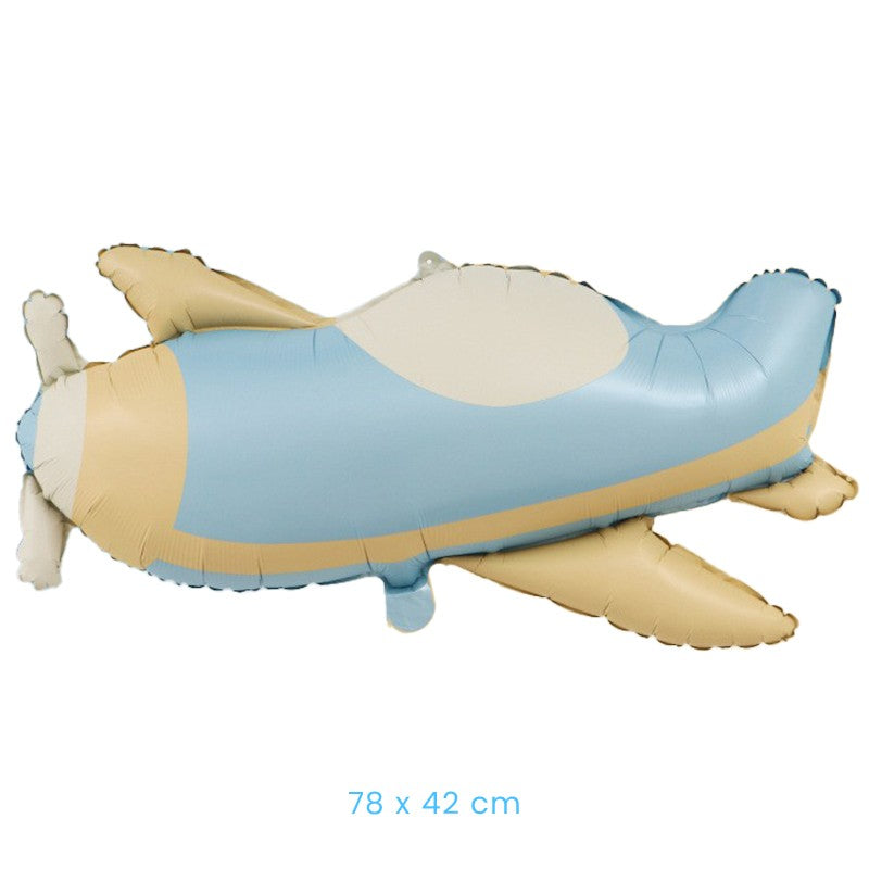 Balon din Folie Metalizata, Klevo, Figurina Animata, Model Avion, 78 x 42 cm, Ambalaj Individual, Pai Inclus, Umflare cu Aer sau Heliu, Albastru
