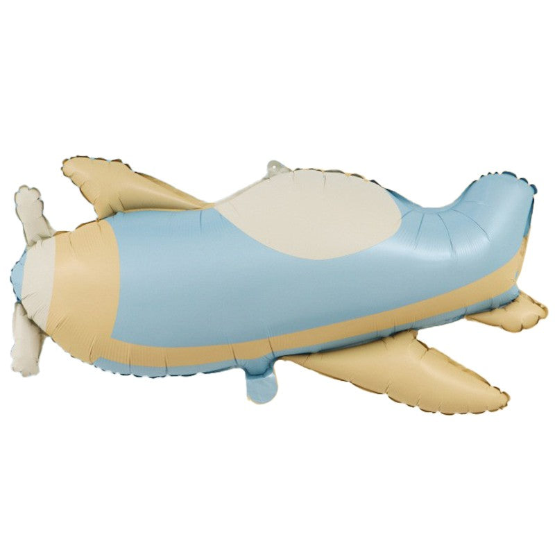 Balon din Folie Metalizata, Klevo, Figurina Animata, Model Avion, 78 x 42 cm, Ambalaj Individual, Pai Inclus, Umflare cu Aer sau Heliu, Albastru