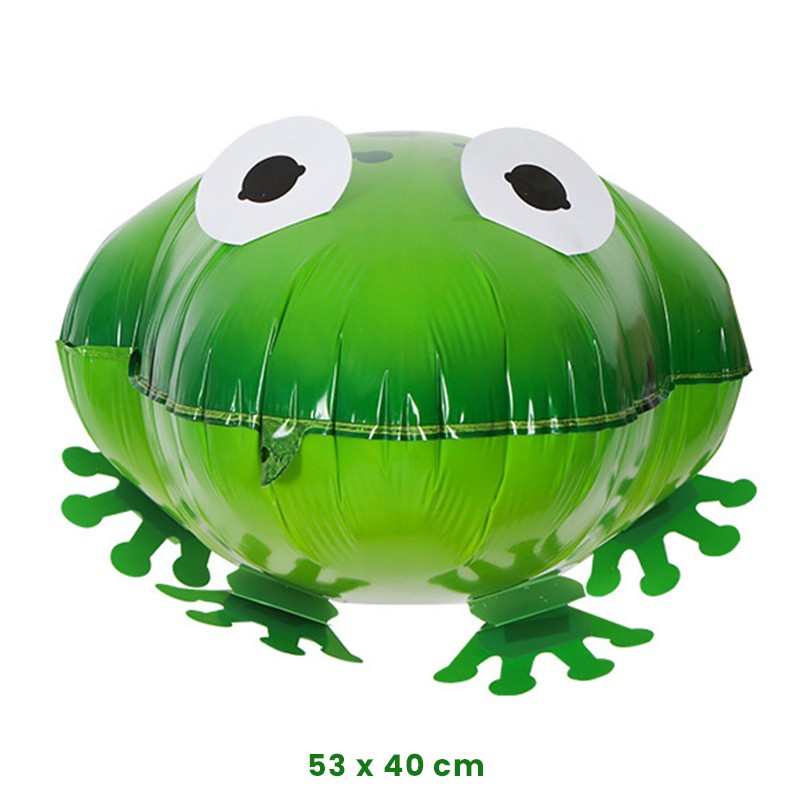 Balon din Folie Metalizata, Klevo, Figurina Animata, Model Broasca, 53x40 cm, Ambalaj Individual, Pai Inclus, Umflare cu Aer sau Heliu, Verde