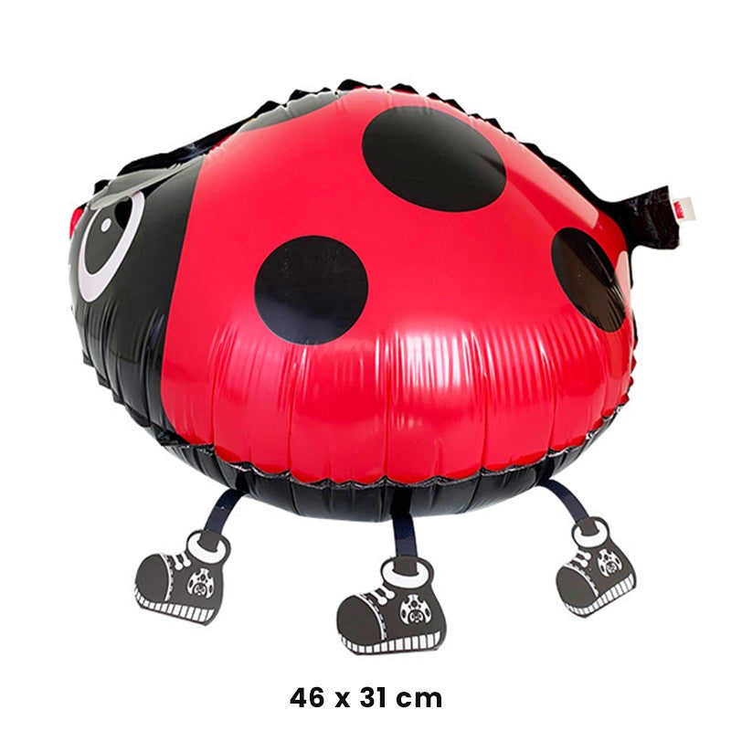 Balon din Folie Metalizata, Klevo, Figurina Animata, Model Buburuza, 46x31 cm, Ambalaj Individual, Pai Inclus, Umflare cu Aer sau Heliu, Rosu-Negru