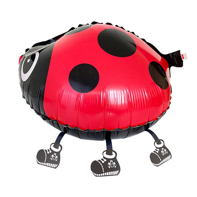 Balon din Folie Metalizata, Klevo, Figurina Animata, Model Buburuza, 46x31 cm, Ambalaj Individual, Pai Inclus, Umflare cu Aer sau Heliu, Rosu-Negru