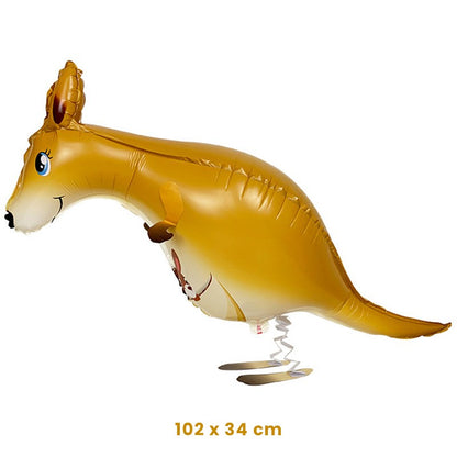 Balon din Folie Metalizata, Klevo, Figurina Animata, Model Cangur, 102x34 cm, Ambalaj Individual, Pai Inclus, Umflare cu Aer sau Heliu, Maro