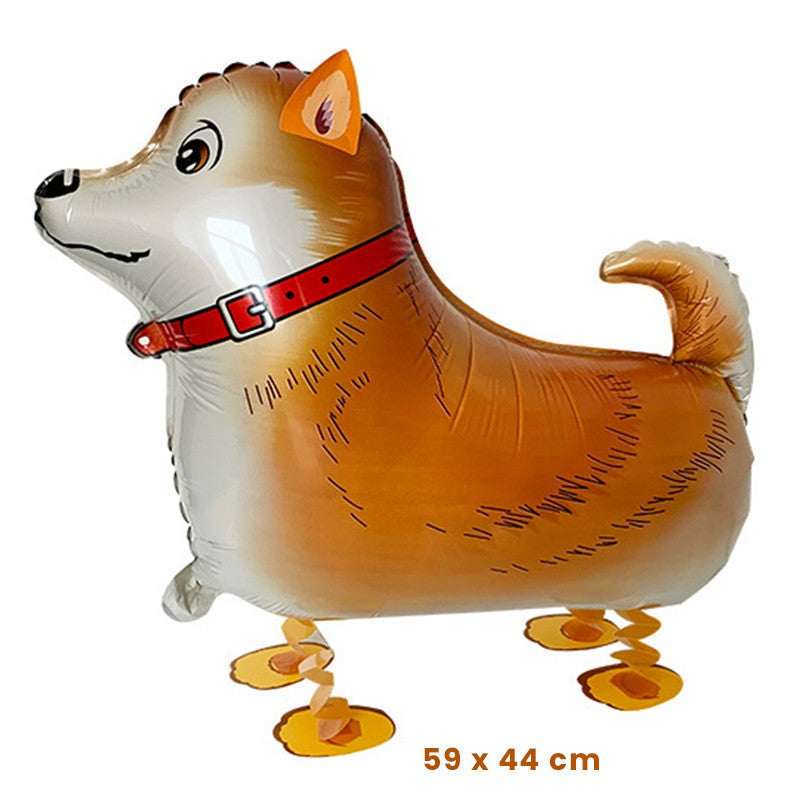 Balon din Folie Metalizata, Klevo, Figurina Animata, Model Catel, 59x44 cm, Ambalaj Individual, Pai Inclus, Umflare cu Aer sau Heliu, Maro inchis