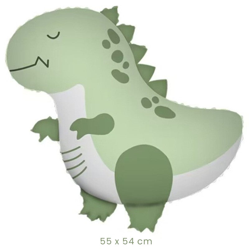 Balon din Folie Metalizata, Klevo, Figurina Animata, Model Dinozaur, 55 x 54 cm, Ambalaj Individual, Pai Inclus, Umflare cu Aer sau Heliu, Verde