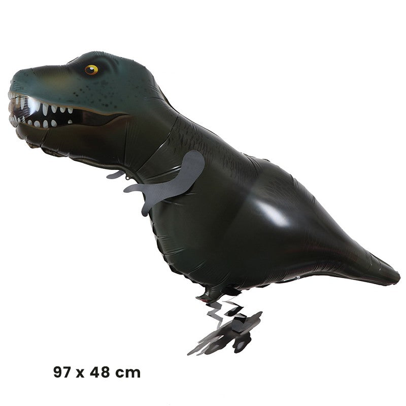 Balon din Folie Metalizata, Klevo, Figurina Animata, Model Dinozaur, 97x48 cm, Ambalaj Individual, Pai Inclus, Umflare cu Aer sau Heliu, Negru