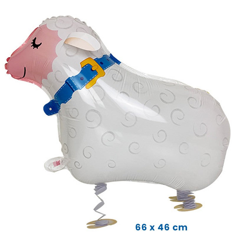 Balon din Folie Metalizata, Klevo, Figurina Animata, Model Oaie, 66x46 cm, Ambalaj Individual, Pai Inclus, Umflare cu Aer sau Heliu, Alb