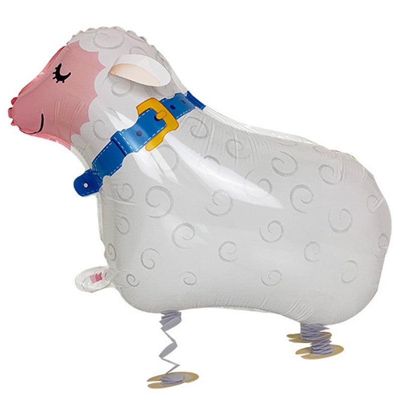 Balon din Folie Metalizata, Klevo, Figurina Animata, Model Oaie, 66x46 cm, Ambalaj Individual, Pai Inclus, Umflare cu Aer sau Heliu, Alb