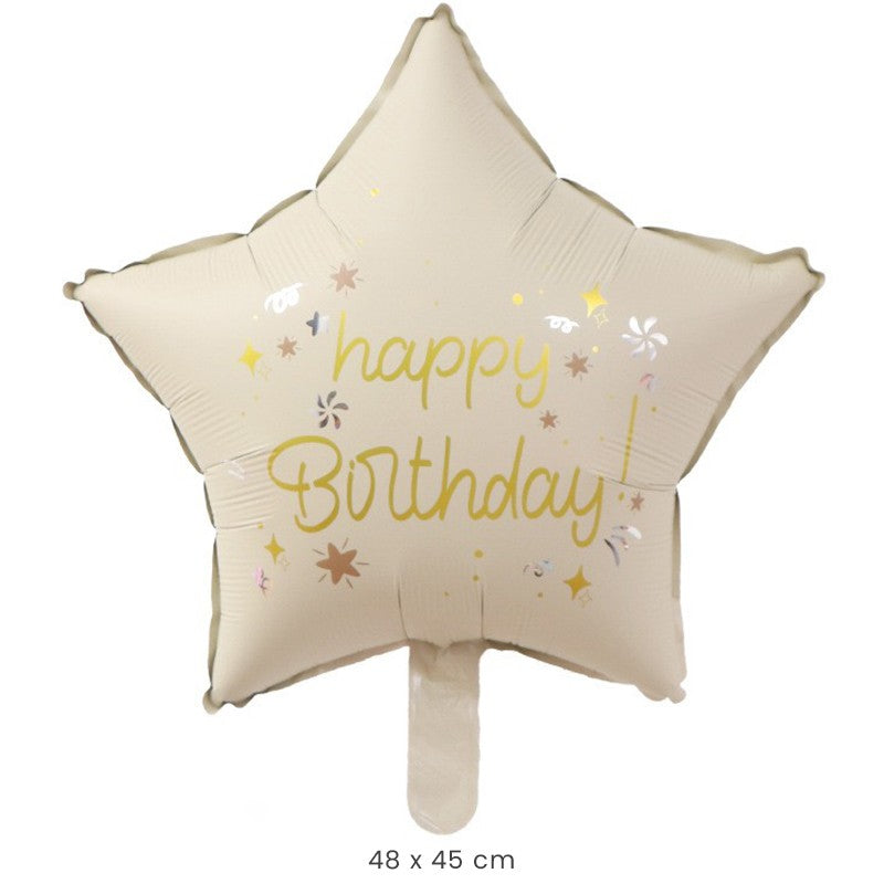 Balon din Folie Metalizata, Klevo, Figurina Animata, Model Stea, 45 cm, Ambalaj Individual, Pai Inclus, Umflare cu Aer sau Heliu, Bej