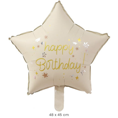 Balon din Folie Metalizata, Klevo, Figurina Animata, Model Stea, 45 cm, Ambalaj Individual, Pai Inclus, Umflare cu Aer sau Heliu, Bej