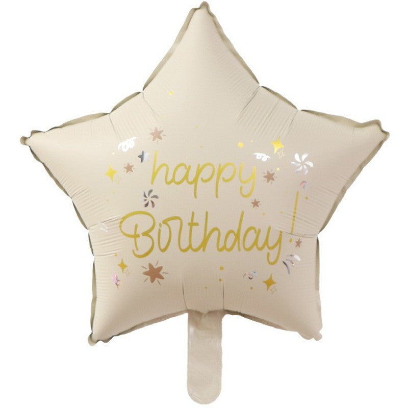 Balon din Folie Metalizata, Klevo, Figurina Animata, Model Stea, 45 cm, Ambalaj Individual, Pai Inclus, Umflare cu Aer sau Heliu, Bej