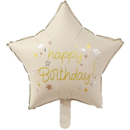 Balon din Folie Metalizata, Klevo, Figurina Animata, Model Stea, 45 cm, Ambalaj Individual, Pai Inclus, Umflare cu Aer sau Heliu, Bej