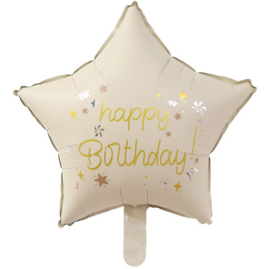 Balon din Folie Metalizata, Klevo, Figurina Animata, Model Stea, 45 cm, Ambalaj Individual, Pai Inclus, Umflare cu Aer sau Heliu, Bej