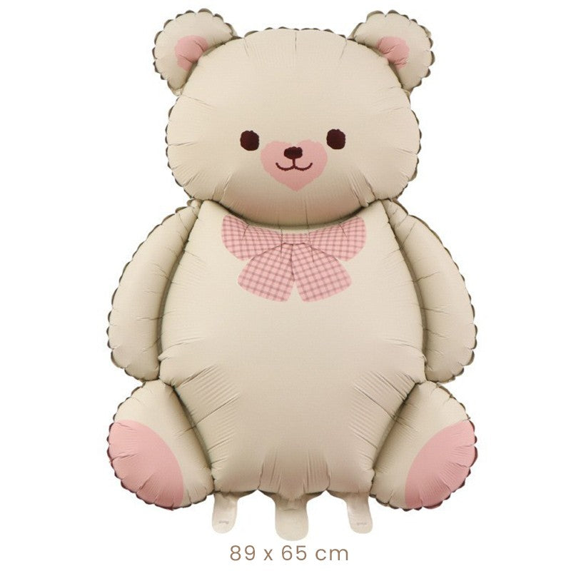 Balon din Folie Metalizata, Klevo, Figurina Animata, Model Ursulet, 89 x 65 cm, Ambalaj Individual, Pai Inclus, Umflare cu Aer sau Heliu, Bej Sampanie