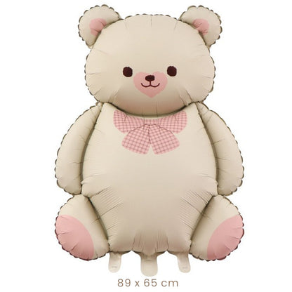 Balon din Folie Metalizata, Klevo, Figurina Animata, Model Ursulet, 89 x 65 cm, Ambalaj Individual, Pai Inclus, Umflare cu Aer sau Heliu, Bej Sampanie