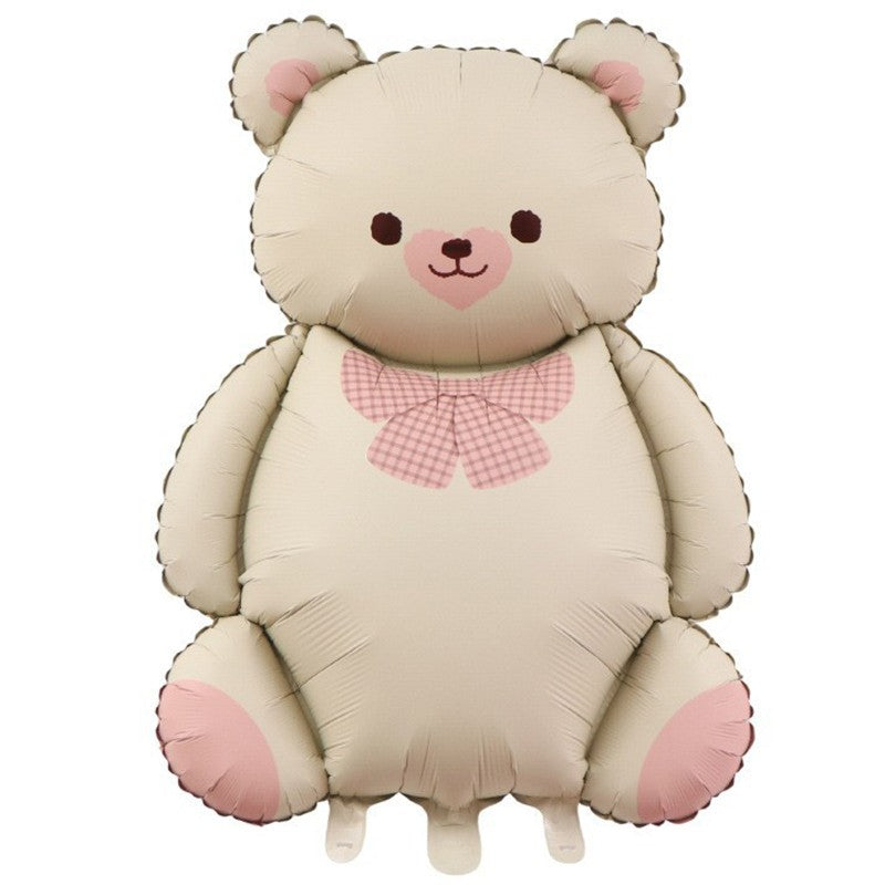 Balon din Folie Metalizata, Klevo, Figurina Animata, Model Ursulet, 89 x 65 cm, Ambalaj Individual, Pai Inclus, Umflare cu Aer sau Heliu, Bej Sampanie