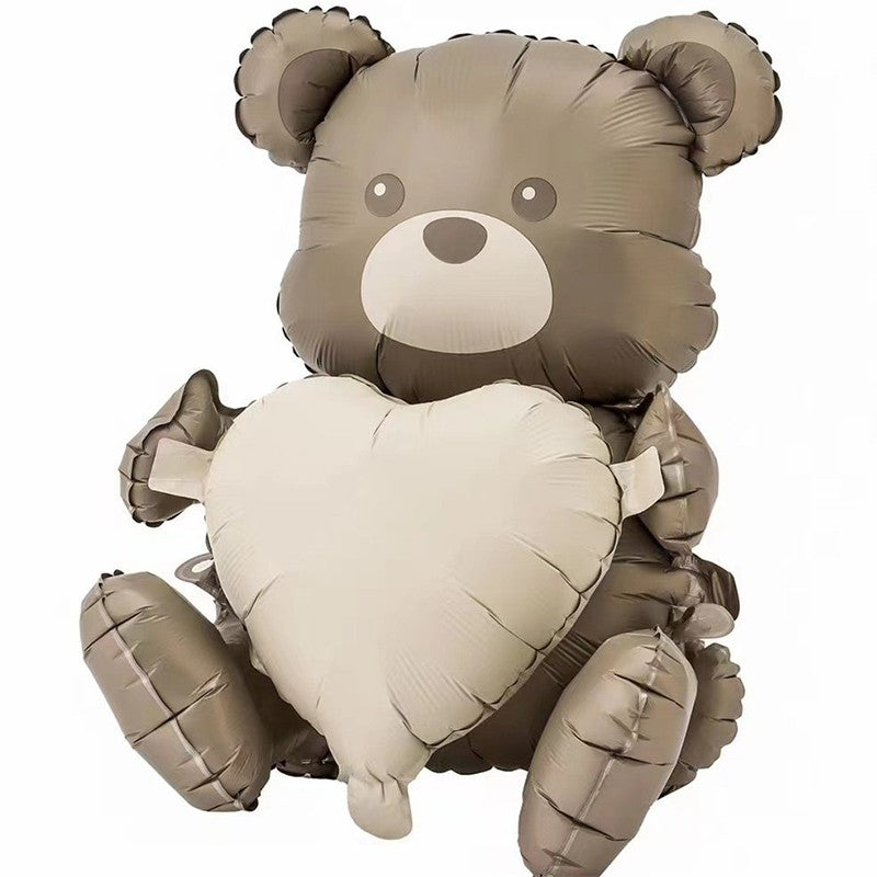 Balon din Folie Metalizata, Klevo, Figurina Animata, Model Ursulet cu Inima, 65 x 65 cm, Ambalaj Individual, Pai Inclus, Umflare cu Aer sau Heliu, Maro