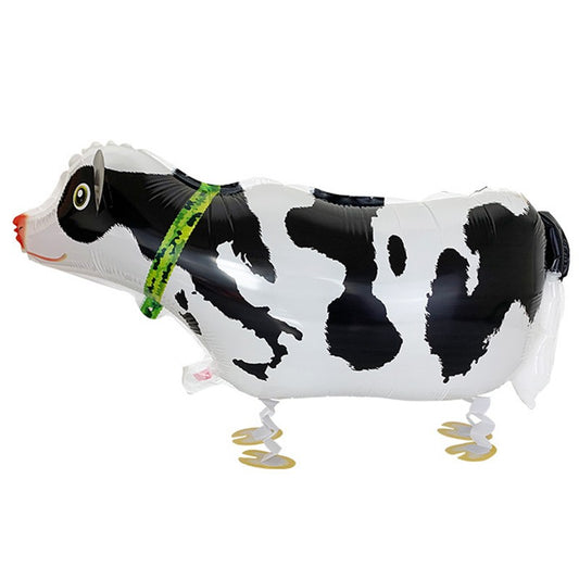 Balon din Folie Metalizata, Klevo, Figurina Animata, Model Vacuta, 74x35 cm, Ambalaj Individual, Pai Inclus, Umflare cu Aer sau Heliu, Alb-Negru