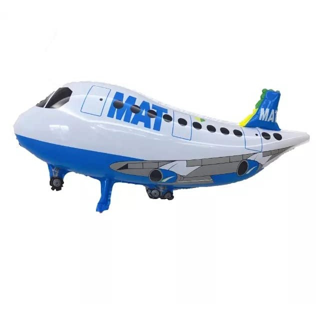 Balon din Folie Metalizata, Klevo, Figurina Avion, Tema Aeronava, 44x82.5 cm, Ambalaj Individual, Pai Inclus, Umflare cu Aer sau Heliu, Alb