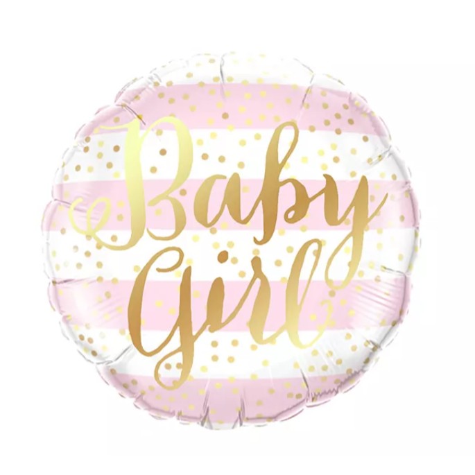 Balon din Folie Metalizata, Klevo, Figurina Cerc, Model Baby Girl, Tematica Gender Reveal, 45 cm, Ambalaj Individual, Pai Inclus, Umflare cu Aer sau Heliu, Roz