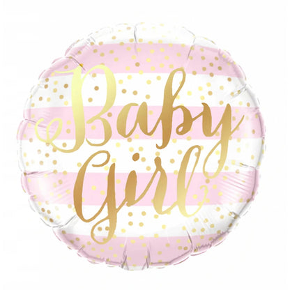 Balon din Folie Metalizata, Klevo, Figurina Cerc, Model Baby Girl, Tematica Gender Reveal, 45 cm, Ambalaj Individual, Pai Inclus, Umflare cu Aer sau Heliu, Roz