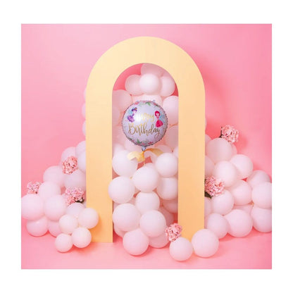Balon din Folie Metalizata, Klevo, Figurina Cerc, Model Happy Birthday cu Zane, Tematica Aniversare, 45 cm, Ambalaj Individual, Pai Inclus, Umflare cu Aer sau Heliu, Multicolor